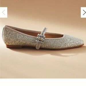 Badgley Mischka Glittering Silver Flats with Embellished Strap